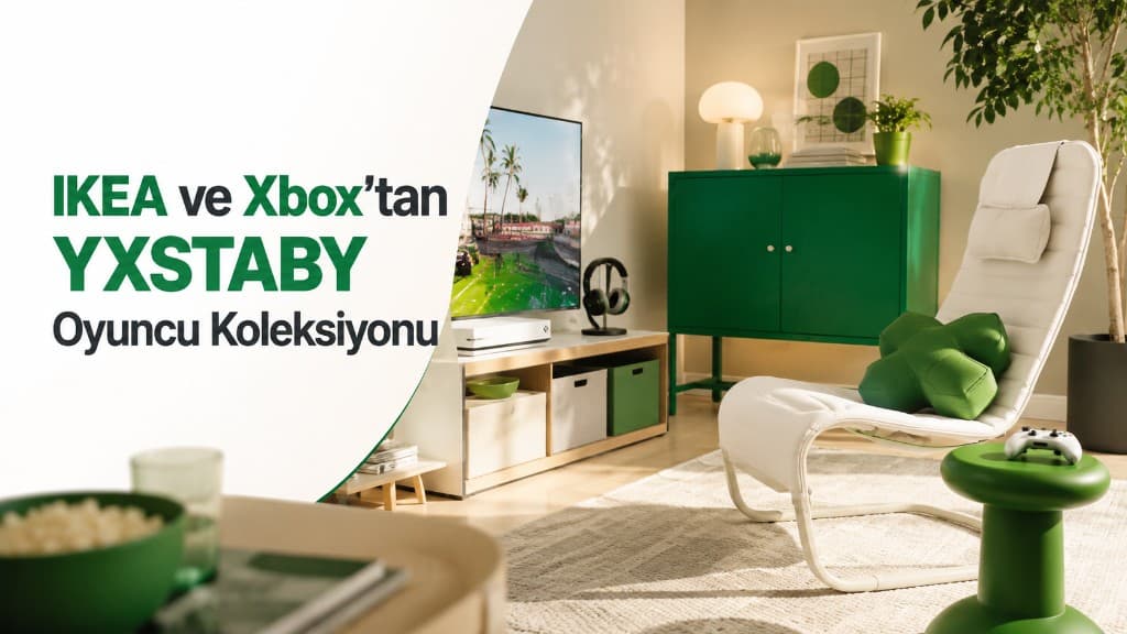 IKEA ve Xbox YXSTABY koleksiyonundaki analog çubuk şeklinde oyuncu taburesi ve oyun odası mobilyaları