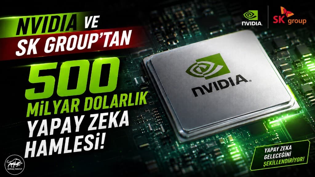 NVIDIA ve SK Group yapay zeka ortaklığı: yeşil tonlarda devre kartı üzerinde NVIDIA işlemci