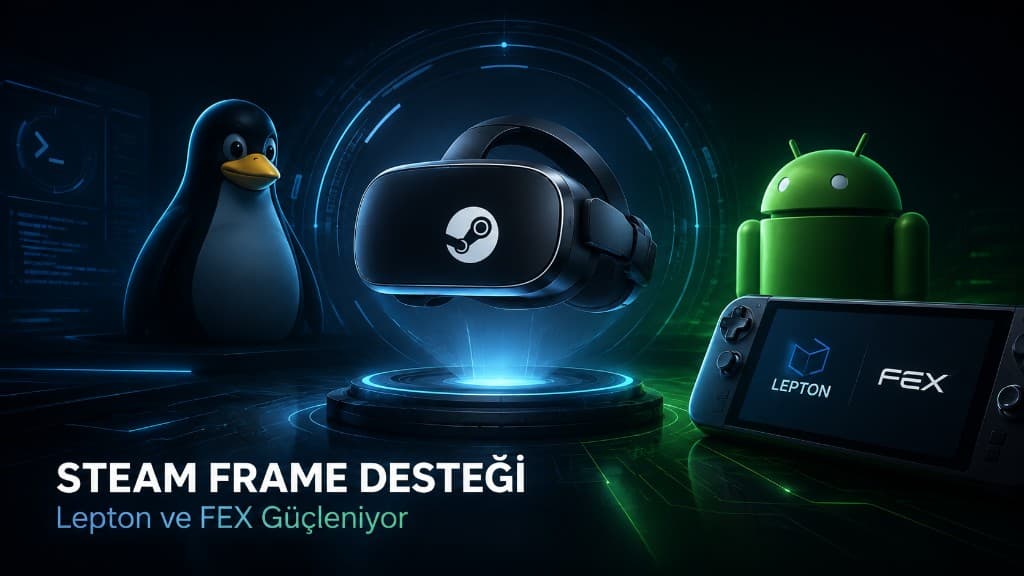 Valve Steam Frame üzerinde Lepton, FEX ve Proton uyumluluk katmanlarının çalışma yapısı