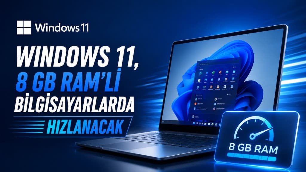 8 GB RAM’e sahip bir bilgisayarda çalışan Windows 11 masaüstü