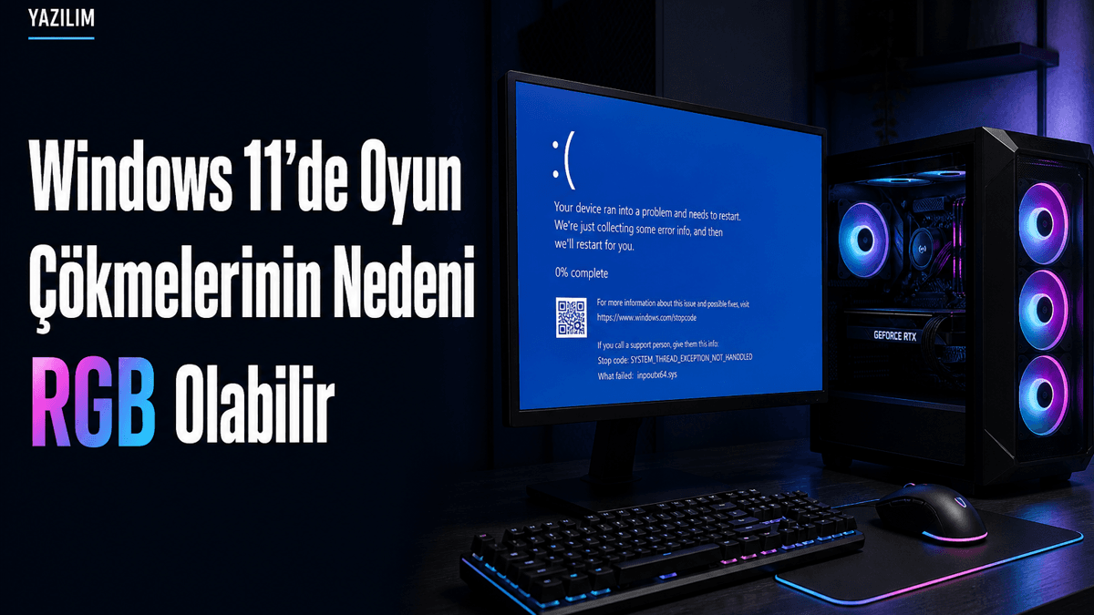 RGB aydınlatmalı oyuncu bilgisayarında Windows 11 oyun çökme sorununu temsil eden sistem görüntüsü